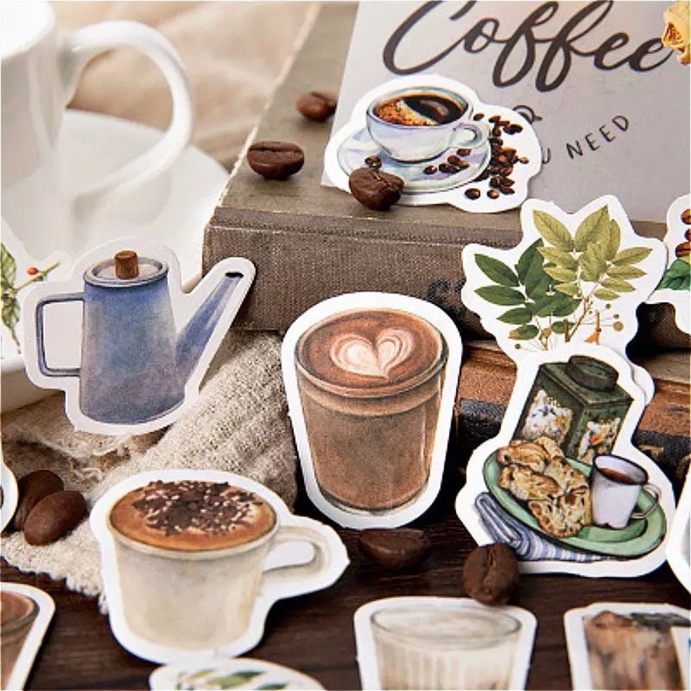 Traditional Coffee House, Beans, Grinders, 46 Deco Stickers - Picture 1 of 8
